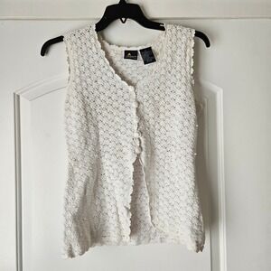 Lizsport Vest Women Small Crochet Pearl Linen Blend Fairy Festival Cottagecore
